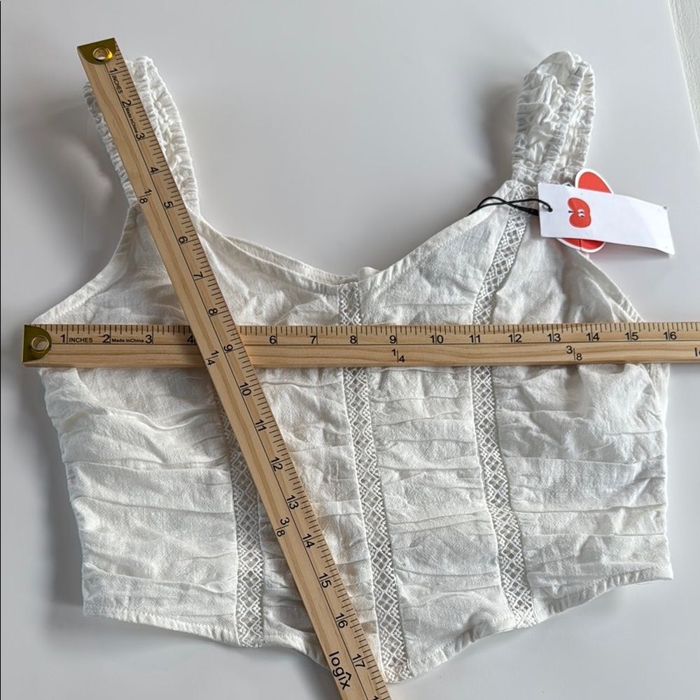 Cider White Fitted Crop Bustier Tank Top Size Medium Sexy Demure Festival Cotton - Picture 6 of 6